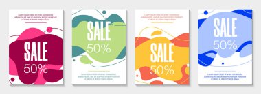 4 soyut modern grafik sıvı afiş seti. 