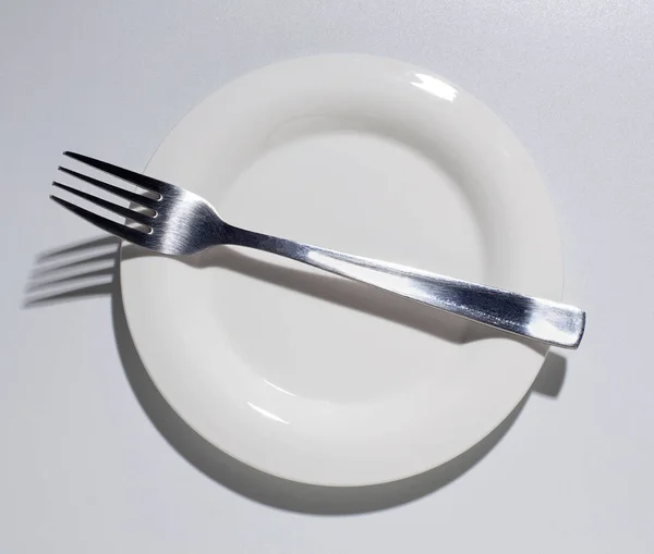 White Plate Fork Top View — Stock Photo, Image