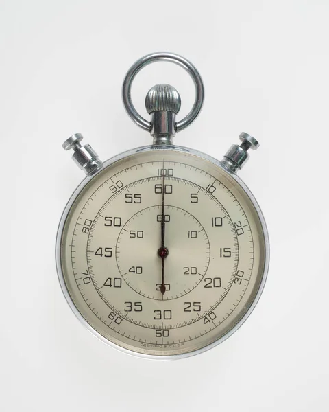 Beyaz Arkaplanda Klasik Gümüş Kronometre — Stok fotoğraf