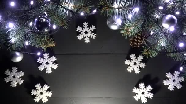 Fond Noël Bois Noir Disposé Avec Des Branches Pin Sommet — Video