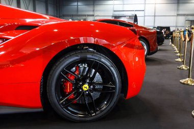 Prag, Çek Cumhuriyeti-13 Nisan 2019: Ferrari Autoshow PVA Expo Praha Letnany 2019.