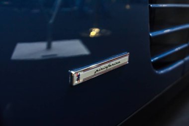 Prag, Çek Cumhuriyeti-13 Nisan 2019: Pininfarina logosu Autoshow PVA Expo Praha Letnany 2019.