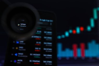 San Francisco, Abd - 9 Mayıs 2019: Mona Monacoin Cryptocurrency'in Artan Trendi Grafiği. Yeşil Mumlar Bar Yükseltme Trend, San Francisco, California, Abd İllüstrasyon. Açıklayıcı Bir Editör