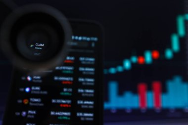 San Francisco, Abd - 9 Mayıs 2019: Clam Clams Cryptocurrency'in Artan Trendi Grafiği. Yeşil Mumlar Bar Yükseltme Trend, San Francisco, California, Abd İllüstrasyon. Açıklayıcı Bir Başyazı