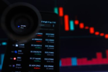 San Francisco, Abd - 9 Mayıs 2019: Storj Cryptocurrency Azalan Eğilim Grafiği. Kırmızı Mumlar Bar Falling Down Trend İllüstrasyon, San Francisco, California, Abd. Açıklayıcı Bir Editoryal I