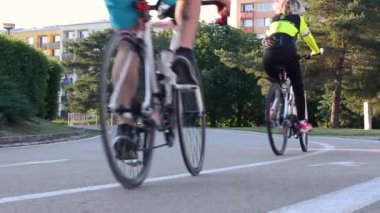 Genç bir aile parkta bisiklete biner. Aktif Yaşam Tarzı kavramı