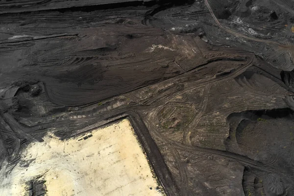 Vista Superior Cantera Minera Carbón Cielo Abierto Textura Natural Oscura — Foto de Stock