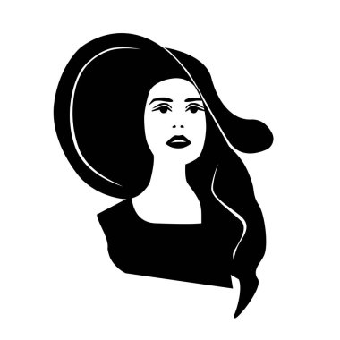 bir kadın siyah bir şapka, vektör çizim silueti