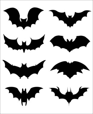 Cadılar Bayramı Icons set yarasa siyah, vektör çizim