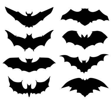 Cadılar Bayramı Icons set yarasa siyah, vektör çizim