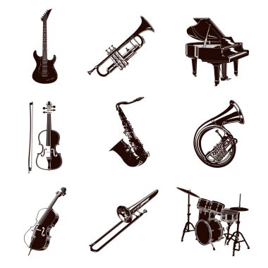 Siluetleri müzik aletleri koleksiyonu