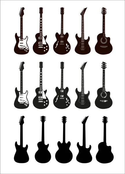 Guitarras Instrumentos Musicais Silhueta — Vetor de Stock