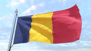 Bayrak havada dokuma ülke Çad'ın. Gökyüzünde uçan.