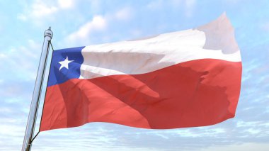 Bayrak havada dokuma ülke Şili. Gökyüzünde uçan.