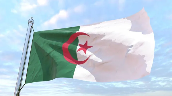 国家国旗阿尔及利亚在空中编织 在天空飞翔 — 图库照片