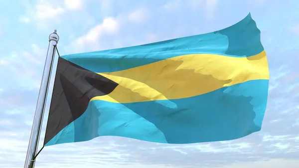 空気で織り国バハマの旗 空を飛ぶ — ストック写真
