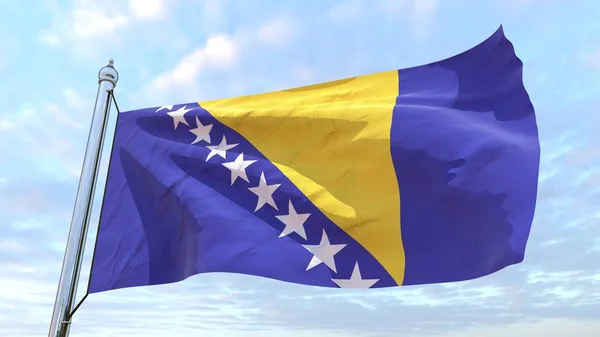 Vlajka Země Bosna Hercegovina Tkaní Vzduchu Létání Obloze — Stock fotografie