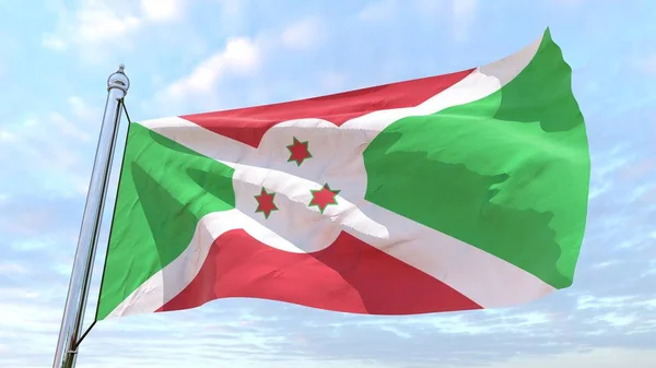Bandeira País Burundi Tecelagem Voando Céu — Fotografia de Stock