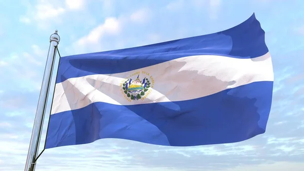 Bandera Del País Salvador Tejiendo Aire Volando Cielo — Foto de Stock