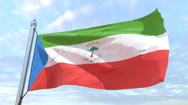 Bandeira País Guiné Equatorial Tecelagem Voando Céu — Fotografia de Stock