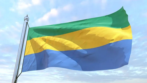 Flagge Des Landes Gabon Webt Der Luft Fliegen Den Himmel — Stockfoto