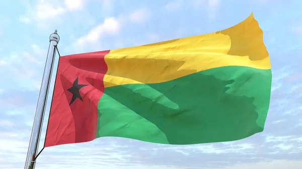 Bayrak ülke Gine Bissau havada dokuma. Gökyüzünde uçan.