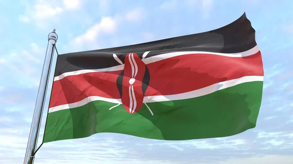 Bayrak havada dokuma ülke Kenya. Gökyüzünde uçan.