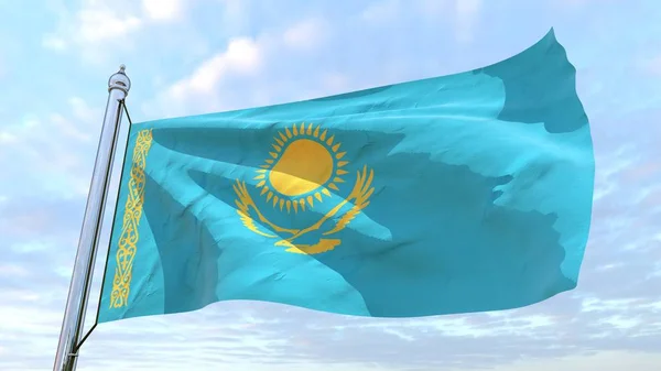 Σημαία Του Καζακστάν Χώρα Ύφανση Στον Αέρα Πετώντας Στον Ουρανό — Φωτογραφία Αρχείου