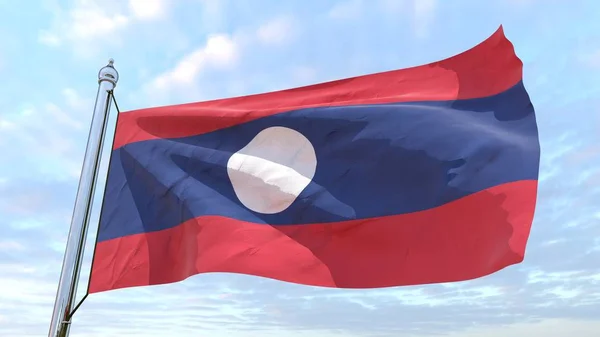 Bandera Del País Laos Tejiendo Aire Volando Cielo — Foto de Stock