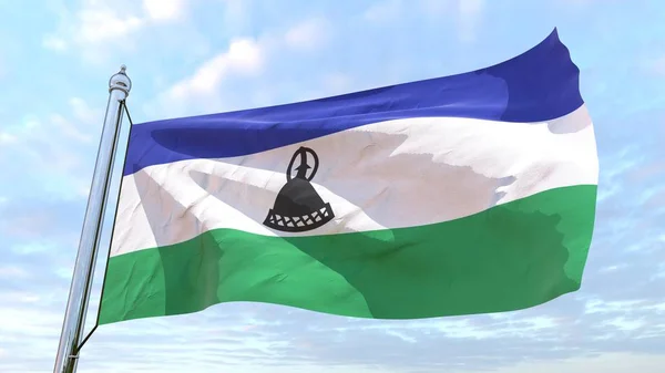 Szövés Levegőben Ország Lesotho Zászlaja Repül Égen — Stock Fotó