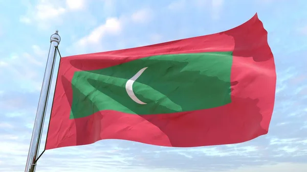 马尔代夫国家国旗在空中编织 在天空飞翔 — 图库照片