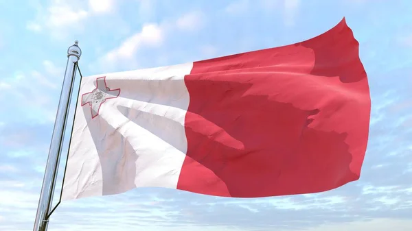 Havada dokuma ülke Malta bayrağı. Gökyüzünde uçan.