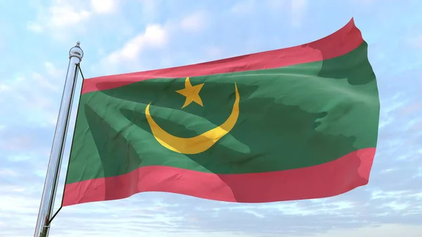Flagga Till Landet Mauretanien Vävning Luften Flyger Himlen — Stockfoto