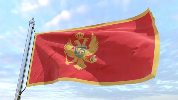 Vlajka Černé Hory Země Tkaní Vzduchu Létání Obloze — Stock fotografie