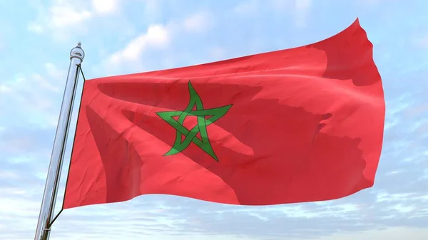 Bayrak havada dokuma ülke Fas. Gökyüzünde uçan.