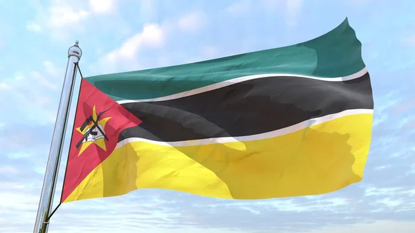 Vlajka Země Mosambik Tkaní Vzduchu Létání Obloze — Stock fotografie