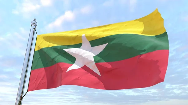 Flagga Det Landet Myanmar Vävning Luften Flyger Himlen — Stockfoto