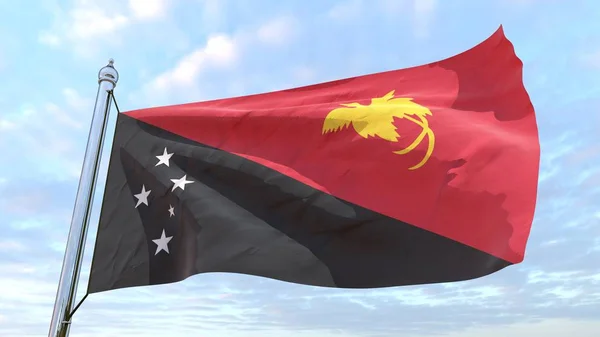 国家国旗巴布亚新几内亚在空中编织 在天空飞翔 — 图库照片