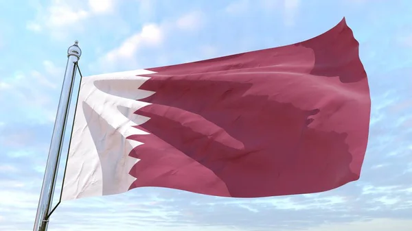 Bandeira País Qatar Tecelagem Voando Céu — Fotografia de Stock