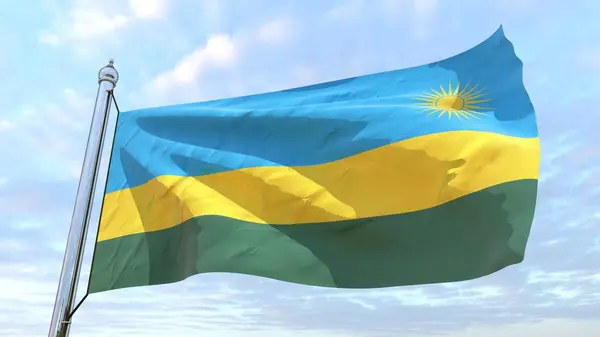Vlajka Země Rwanda Tkaní Vzduchu Létání Obloze — Stock fotografie
