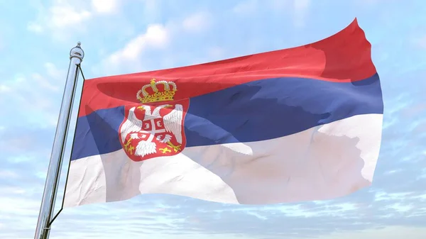空気で織り国のセルビアの旗 空を飛ぶ — ストック写真