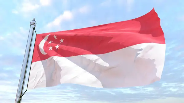 Флаг Страны Сингапур Плетет Воздухе Полеты Небе — стоковое фото