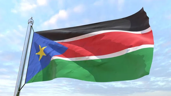 国旗的国家南苏丹编织在空中 在天空飞翔 — 图库照片