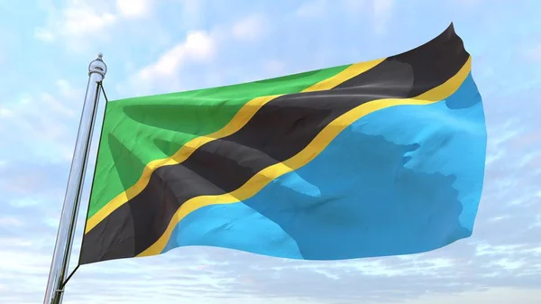 Bayrak Havada Dokuma Ülke Tanzanya Nın Gökyüzünde Uçan — Stok fotoğraf