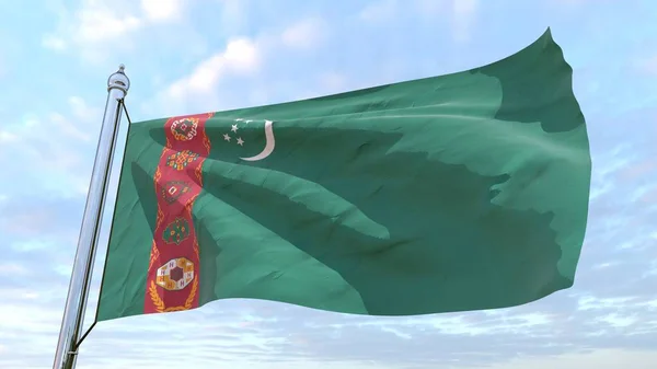 Flagga Det Landet Turkmenistan Vävning Luften Flyger Himlen — Stockfoto