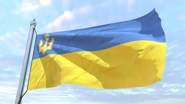 空気の織物の国ウクライナの旗 空を飛ぶ — ストック写真