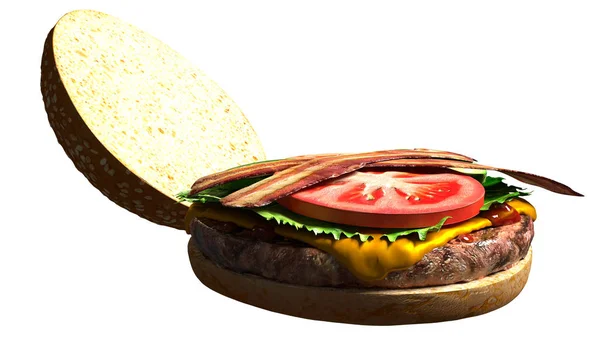 Klassischer Speckkäseburger Isoliert Vor Schlichtem Hintergrund Hamburger Mit Käse Und — Stockfoto