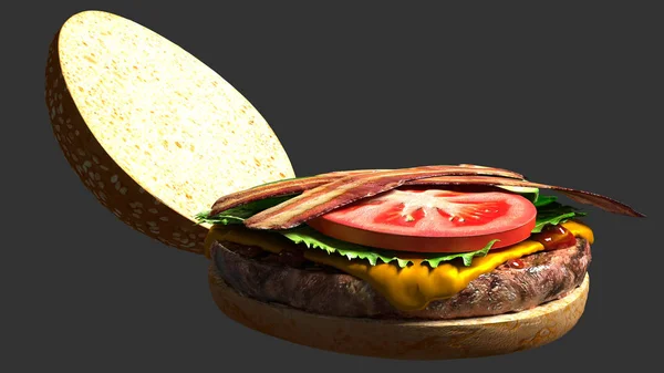 Hambúrguer Queijo Bacon Clássico Isolado Sobre Fundo Liso Hambúrguer Com — Fotografia de Stock