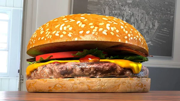 Klassischer Speckkäseburger Isoliert Vor Schlichtem Hintergrund Hamburger Mit Käse Und — Stockfoto