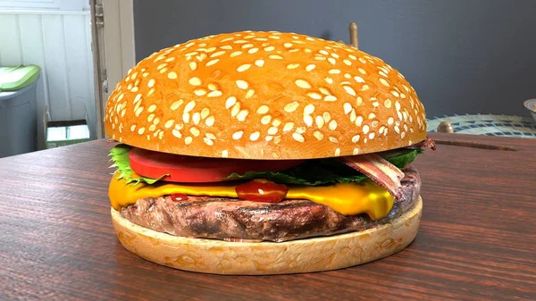 Klassischer Speckkäseburger Isoliert Vor Schlichtem Hintergrund Hamburger Mit Käse Und — Stockfoto